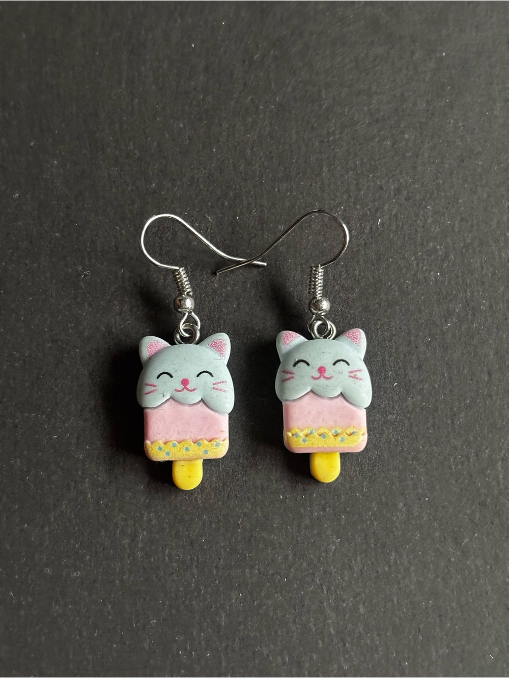 Cute Cat Popsicle Earrings Pink Blue Nickel Free Kawaii Dangle - Picture 2 of 6